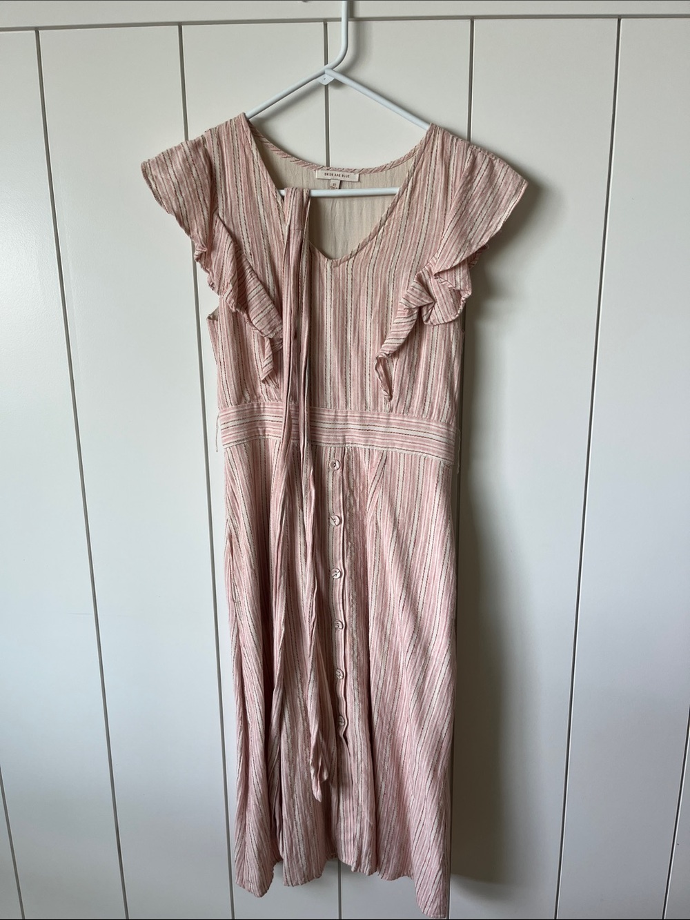 Women’s Pink Striped Ruffle Midi Dress